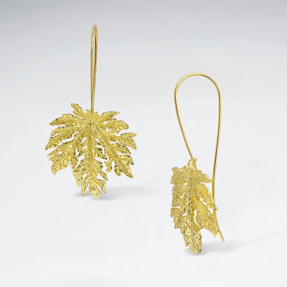 Sterling Silver Dimensional Leaf Hook Earrings