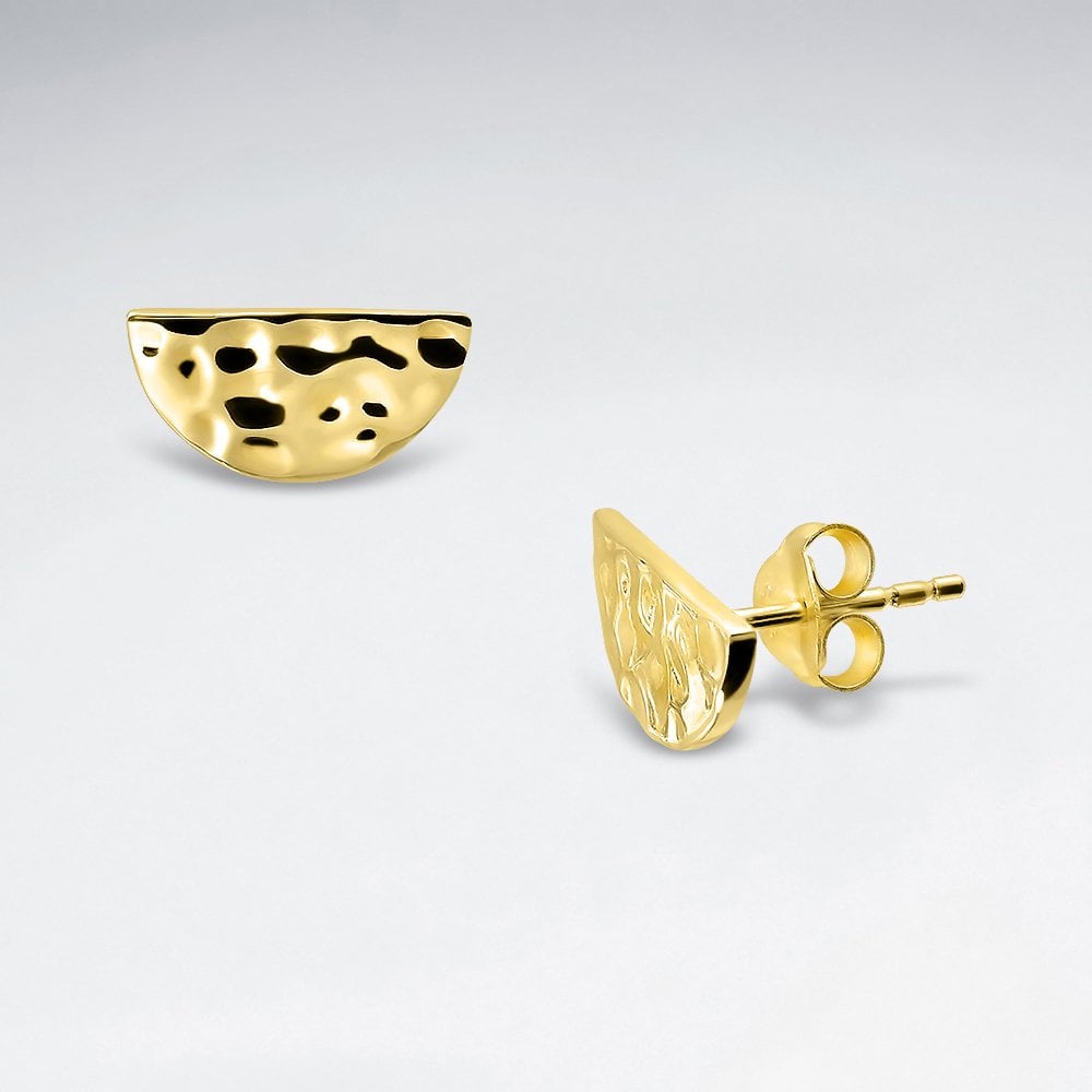 Sterling Silver Hammered Half Moon Stud Earrings
