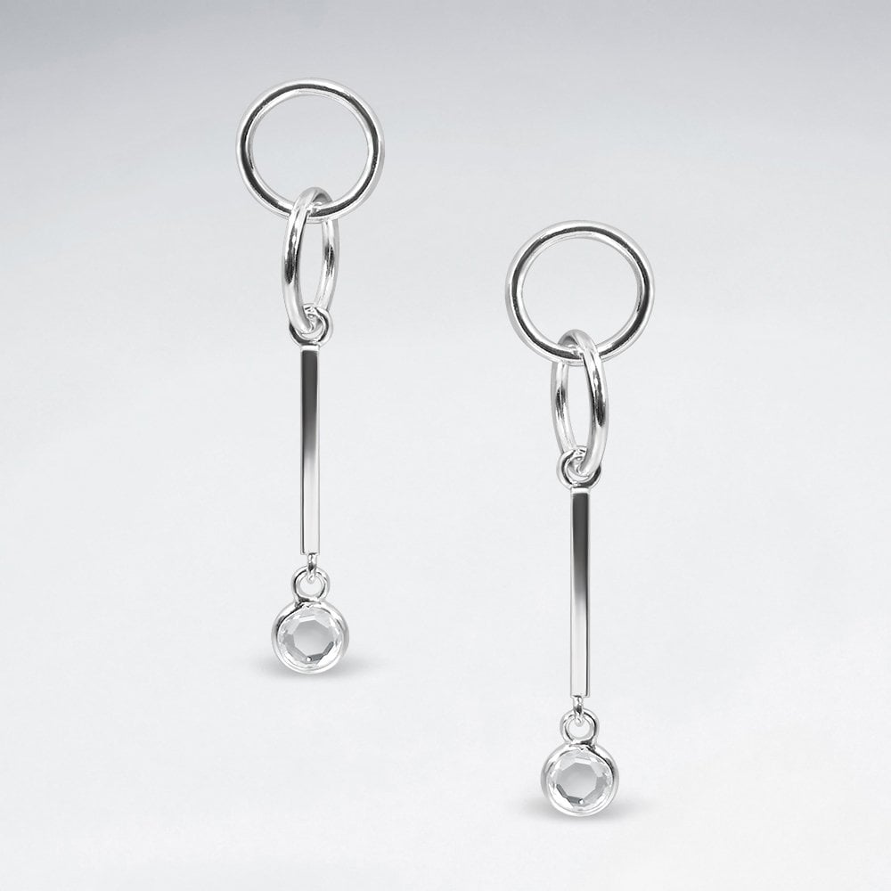 Sterling Silver CZ Geometric Key Earrings