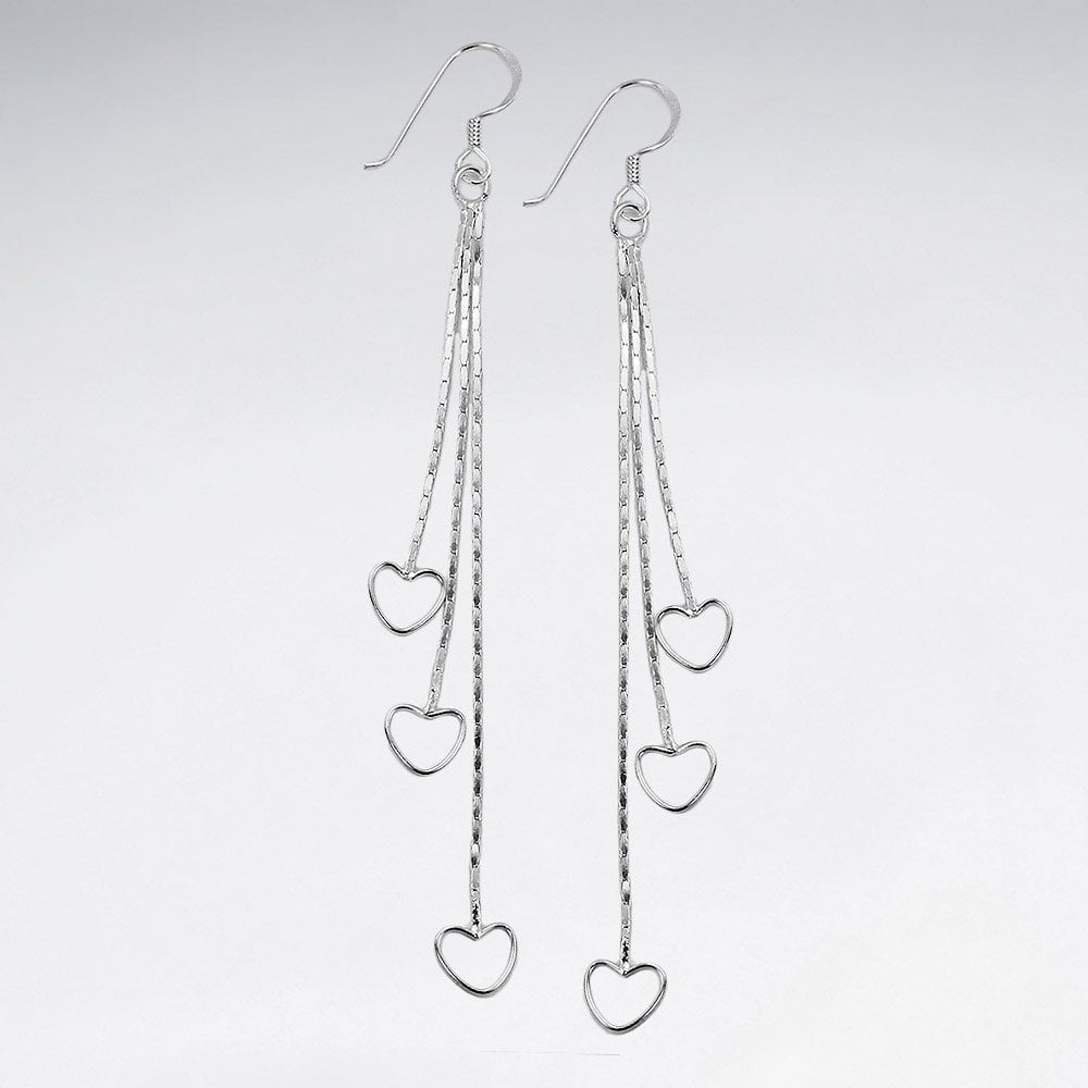 Sterling Silver Openwork Heart Chain Dangle Earrings