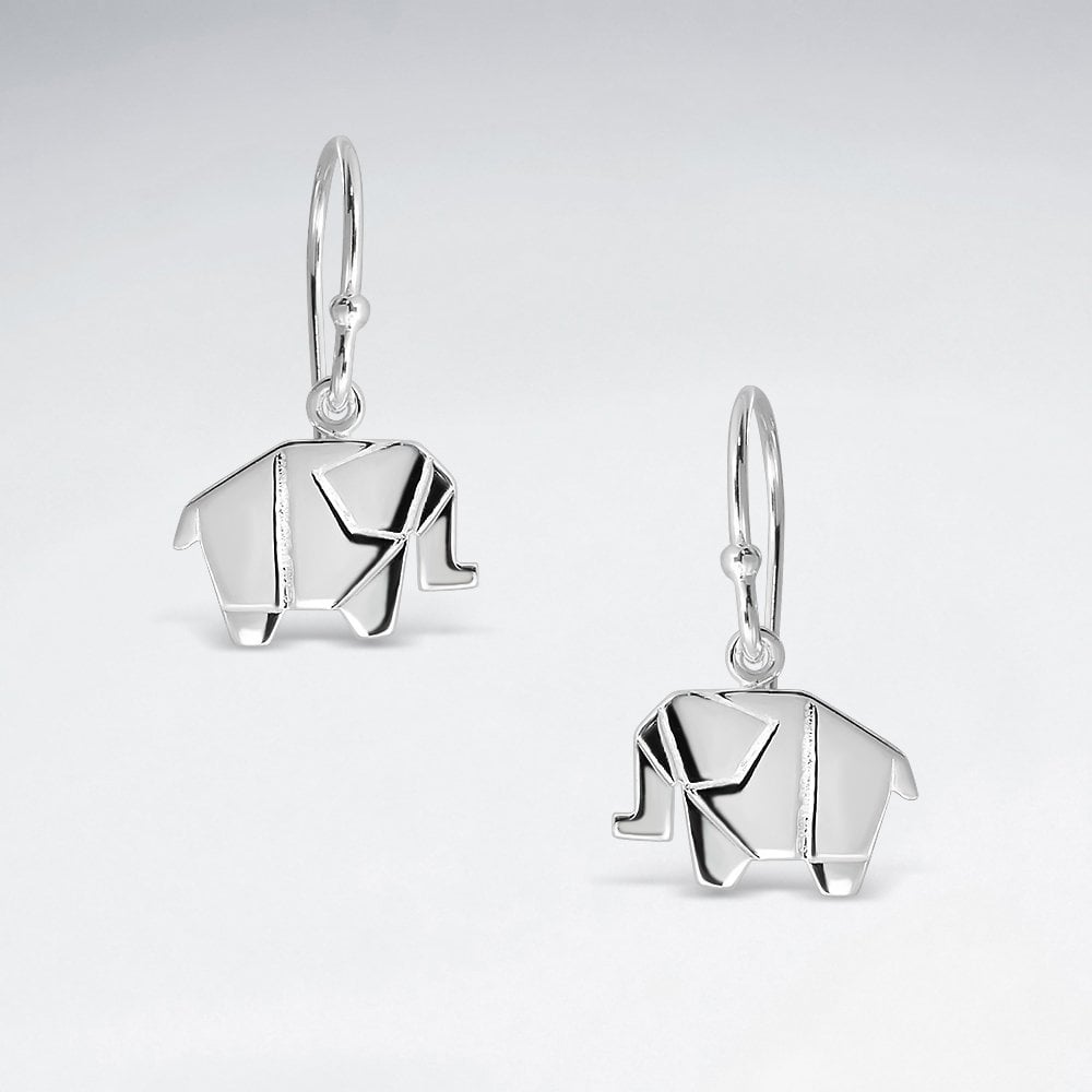 Sterling Silver Origami Elephant Hook Earrings
