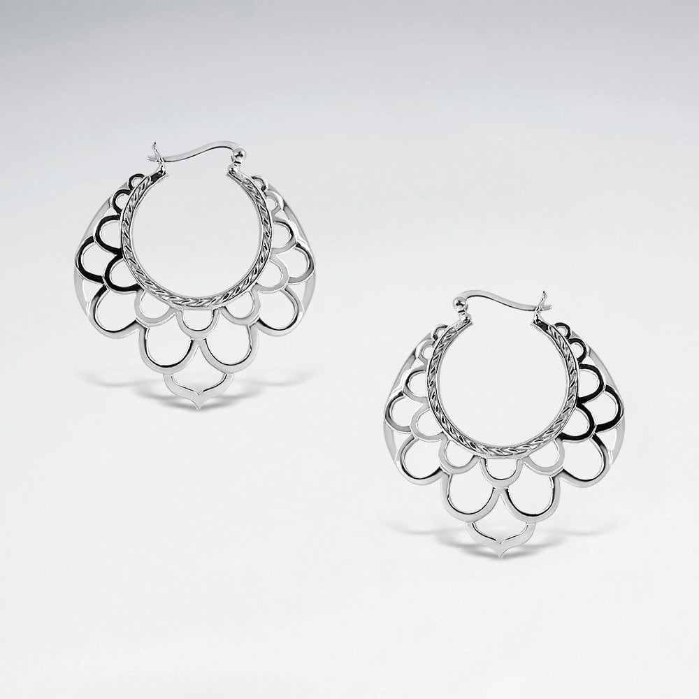 Sterling Silver Simple Bali Scalloped Earrings