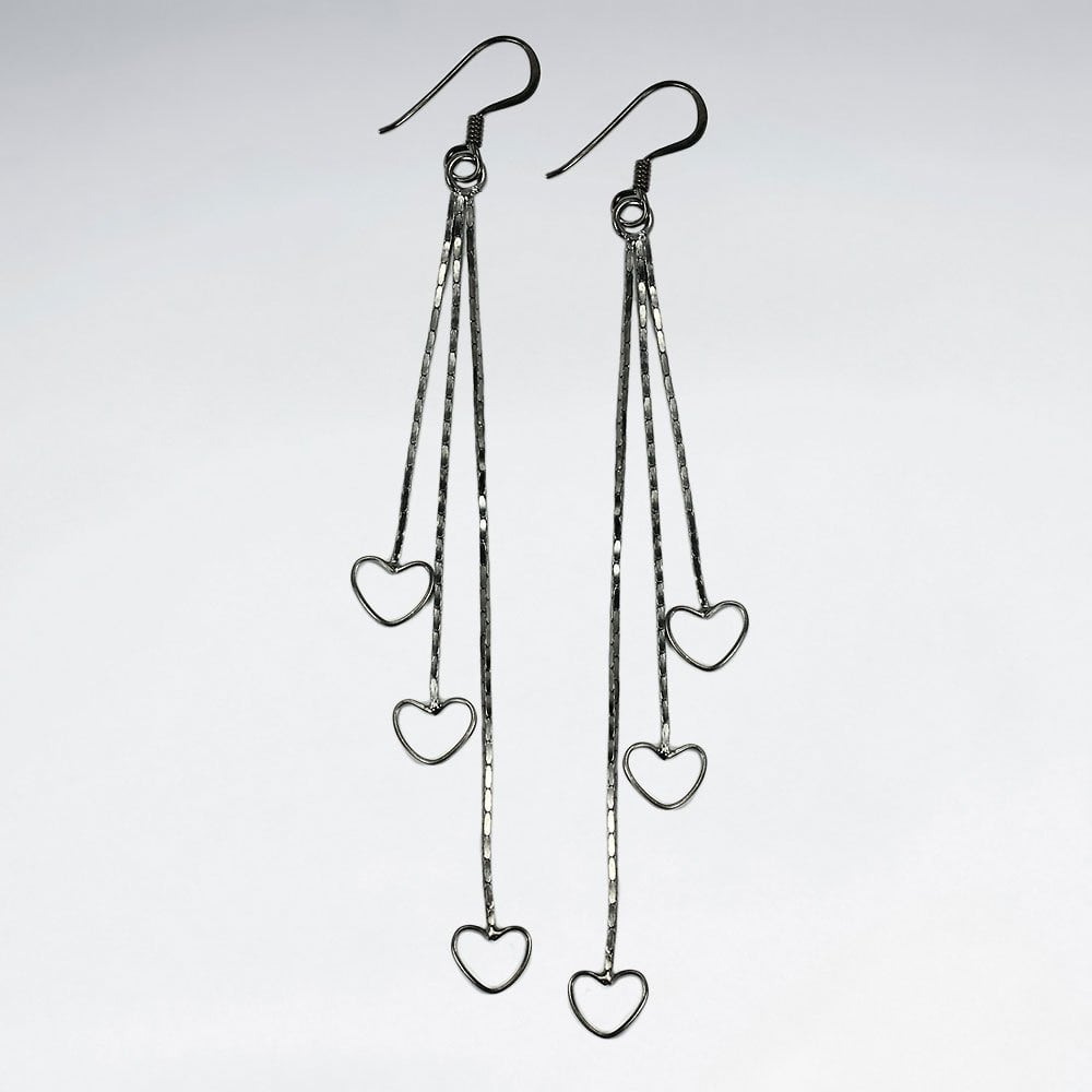Sterling Silver Openwork Heart Chain Dangle Earrings