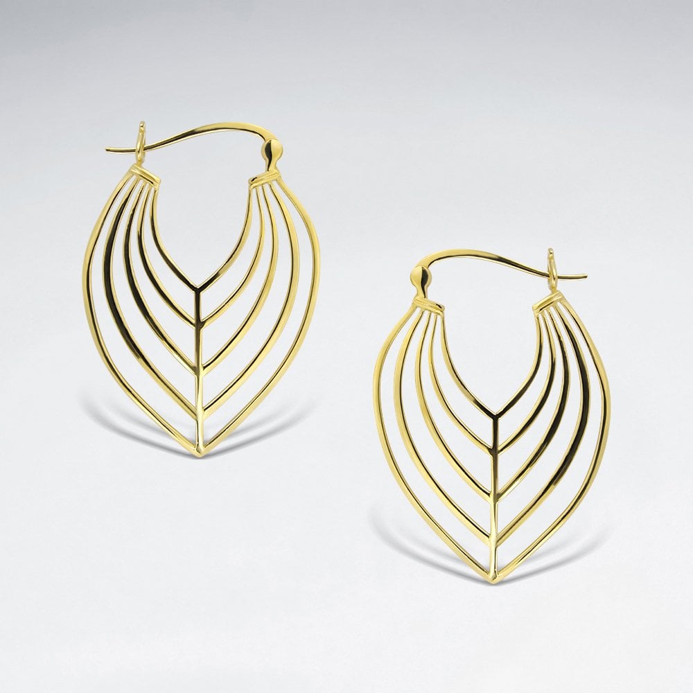 Sterling Silver Openwork Abstract Leaf Hook Earrings