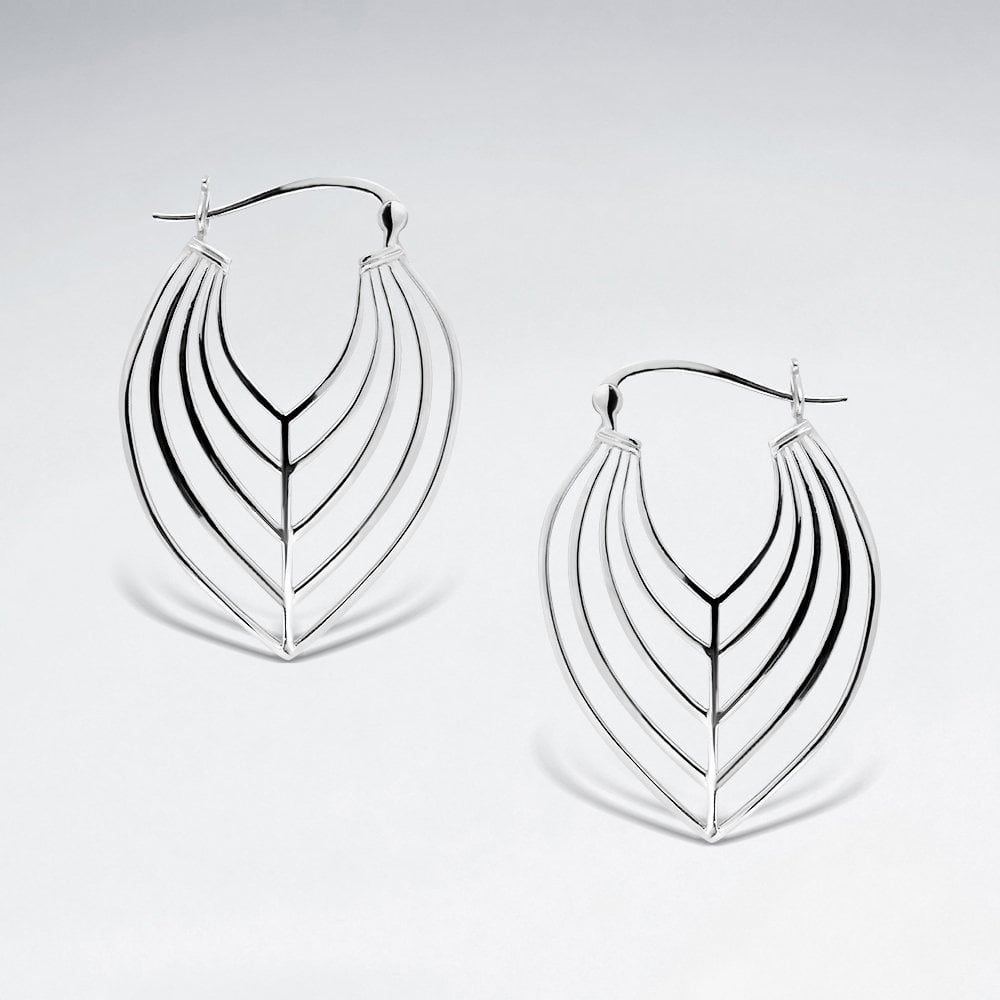 Sterling Silver Openwork Abstract Leaf Hook Earrings