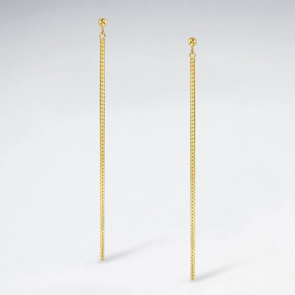 Sterling Silver Linear Chain Line Stud Earrings