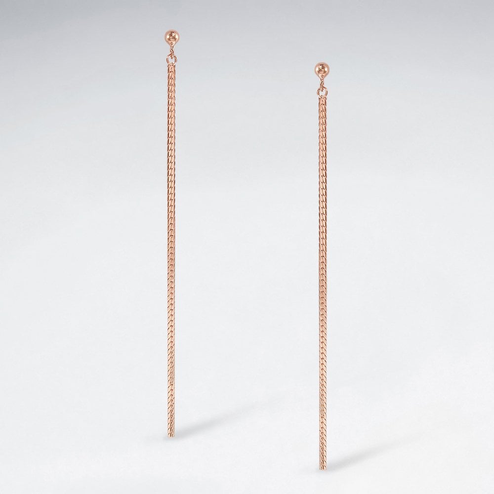 Sterling Silver Linear Chain Line Stud Earrings