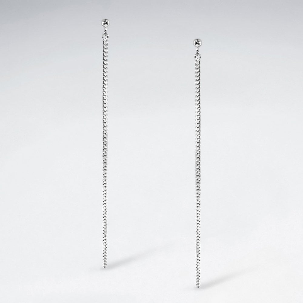 Sterling Silver Linear Chain Line Stud Earrings
