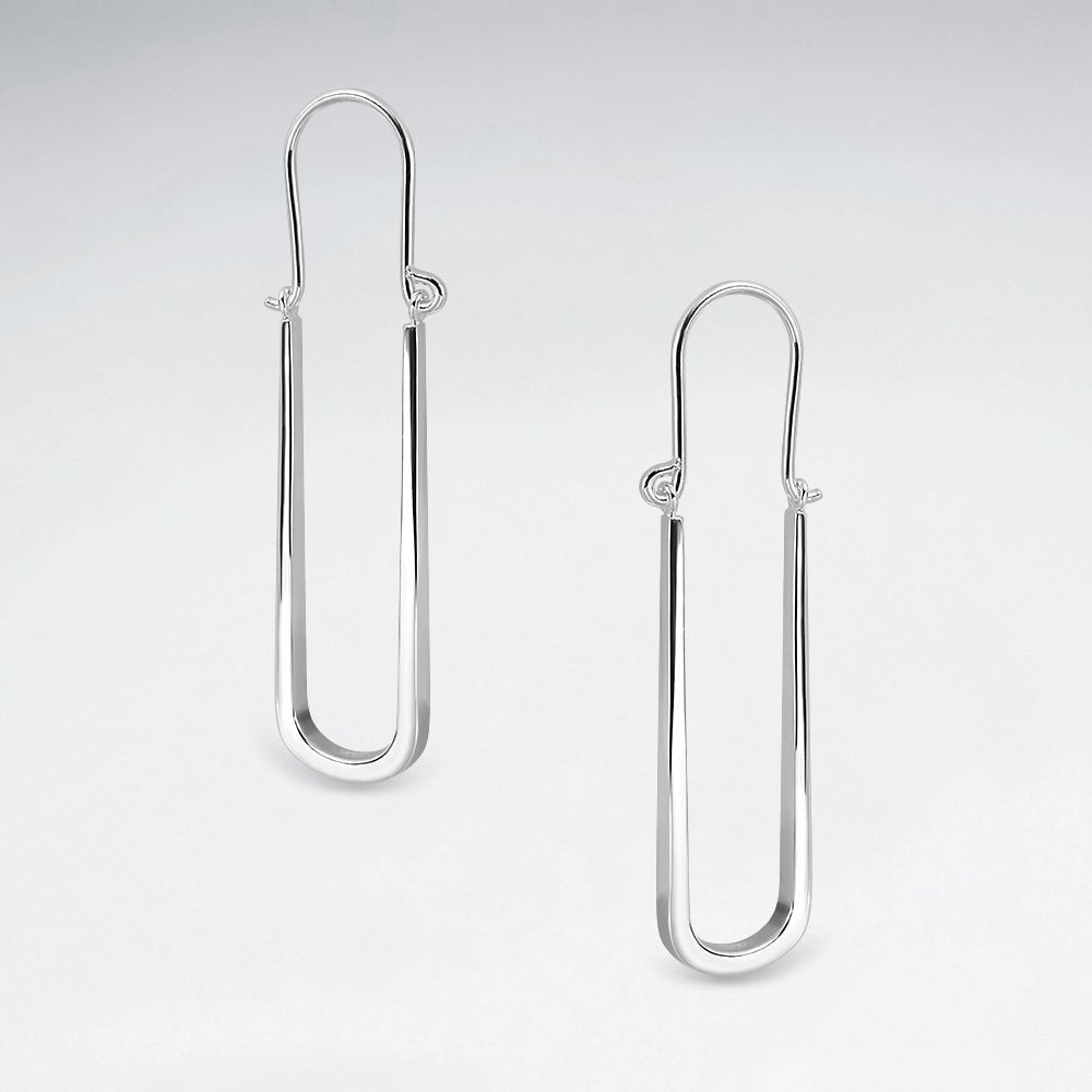 Sterling Silver Elongated U-Shaped Hoop Earrings