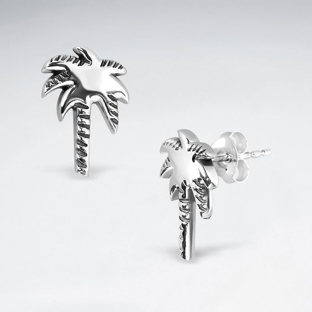 Sterling Silver Palm Tree Stud Earrings