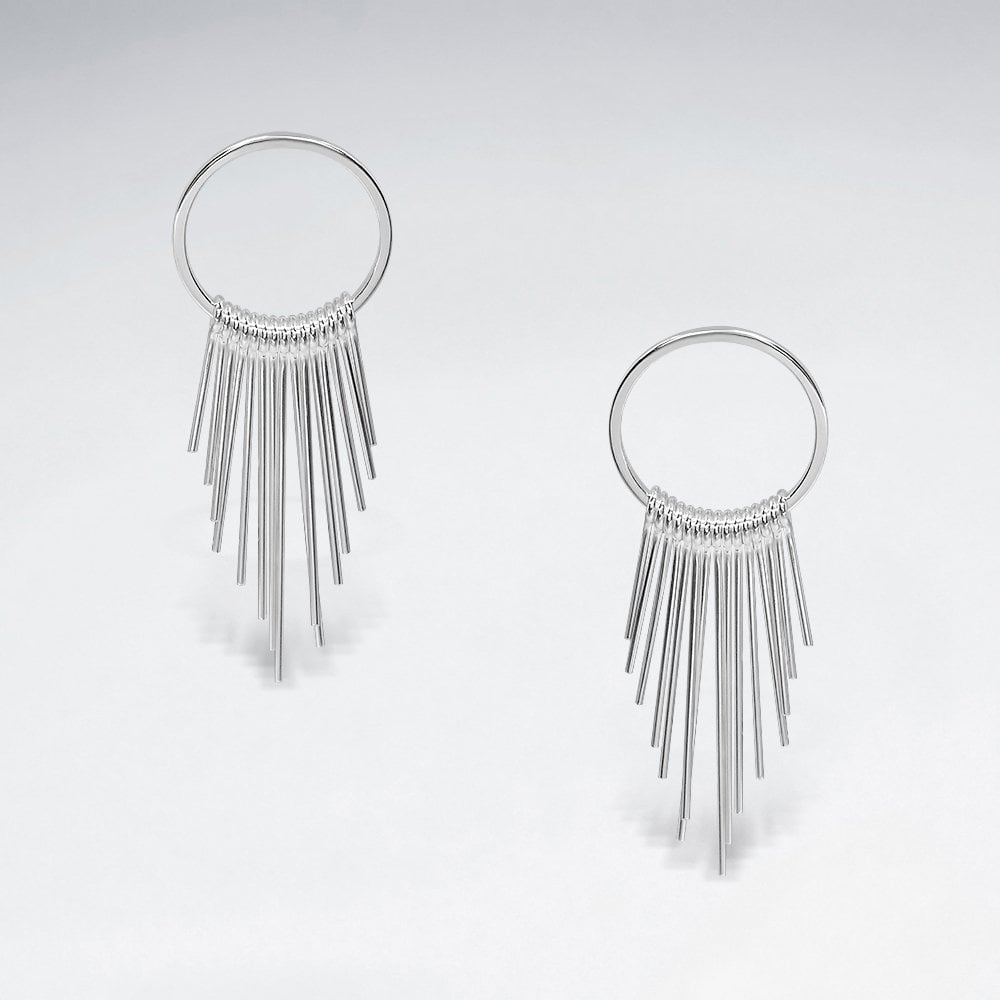 Silver Circle Chandelier Stud Earrings