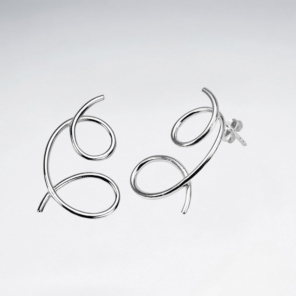 Sterling Silver Curled Lines Stud Earrings