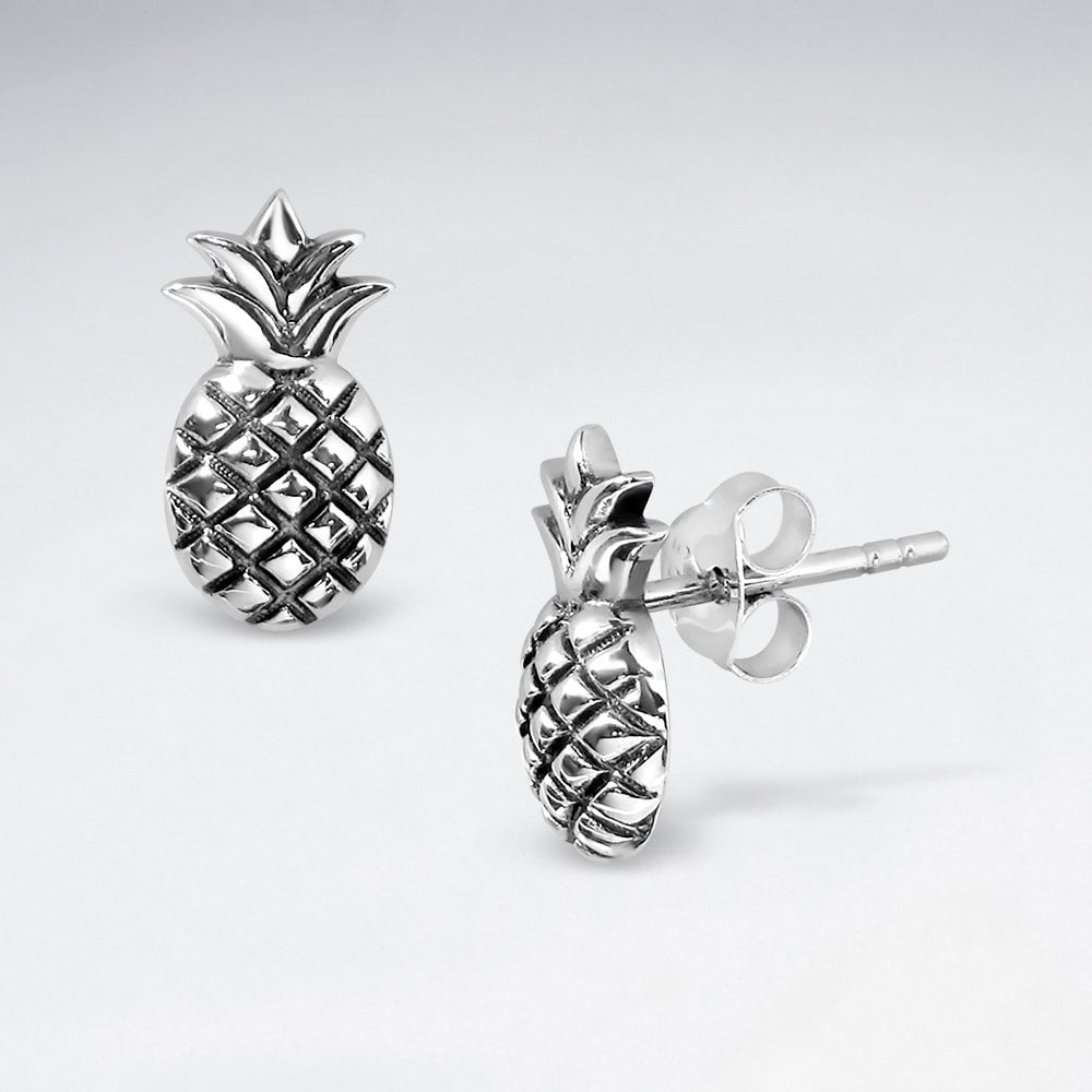 Sterling Silver Pineapple Stud Earrings