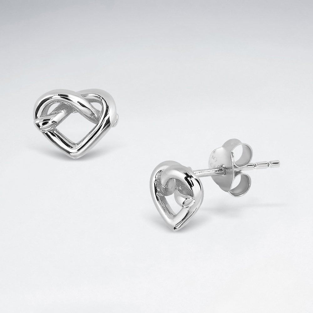 Sterling Silver Heart Knot Stud Earrings