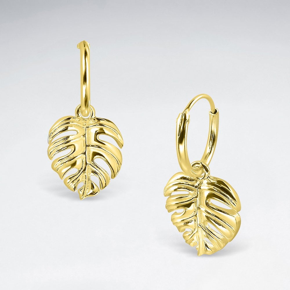 Sterling Silver Flower Leaf Hoop Earrings