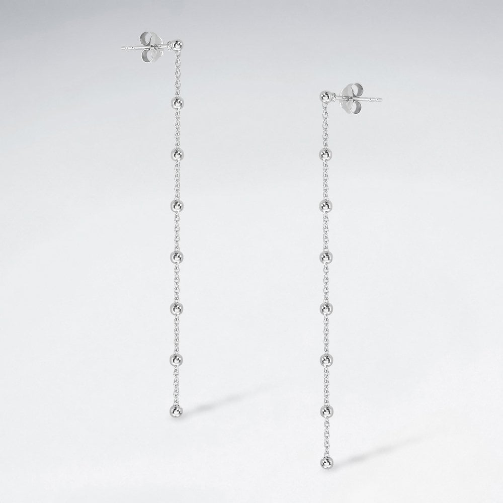 Sterling Silver Dangle Chain & Ball Stud Earrings