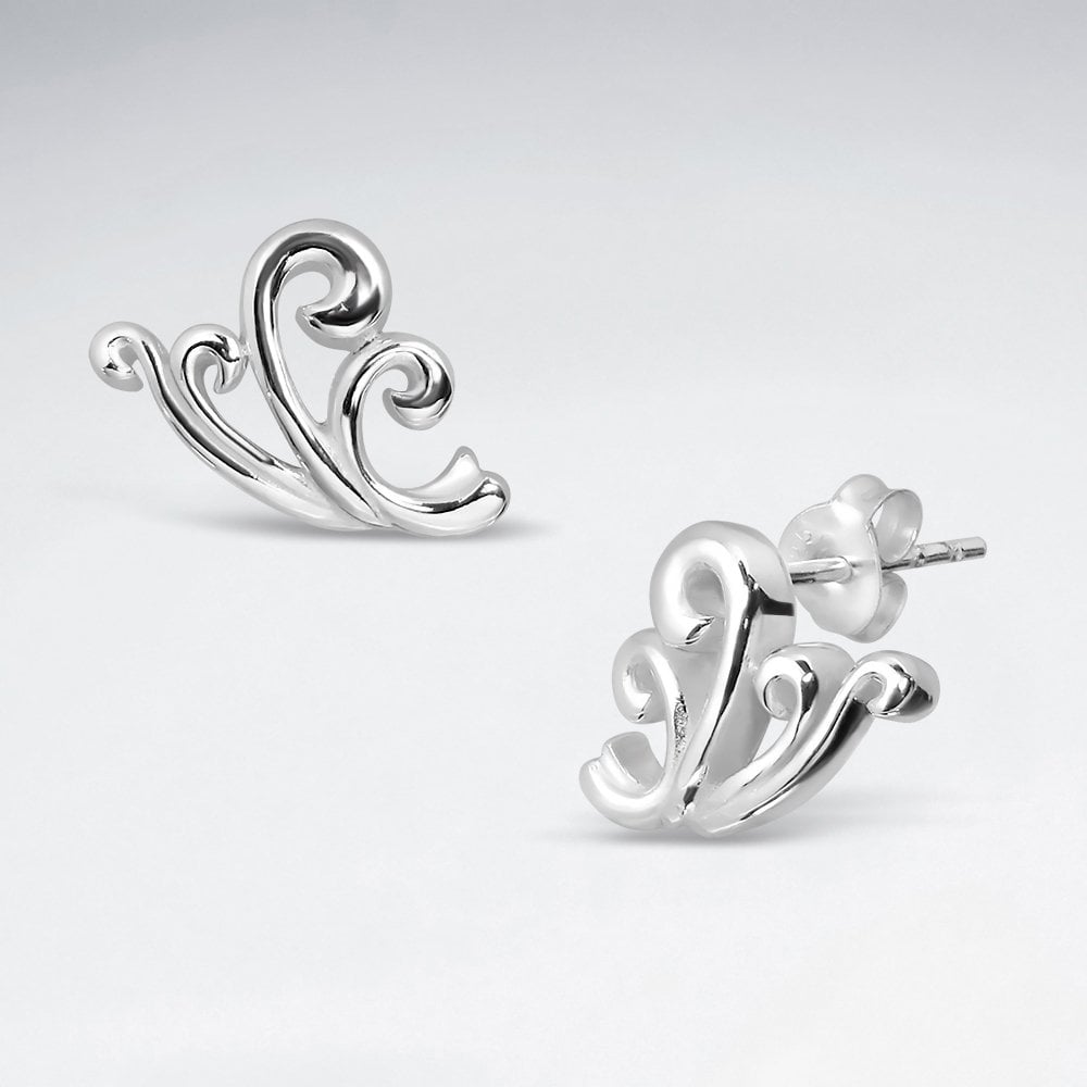 Sterling Silver Ocean Waves Stud Earrings
