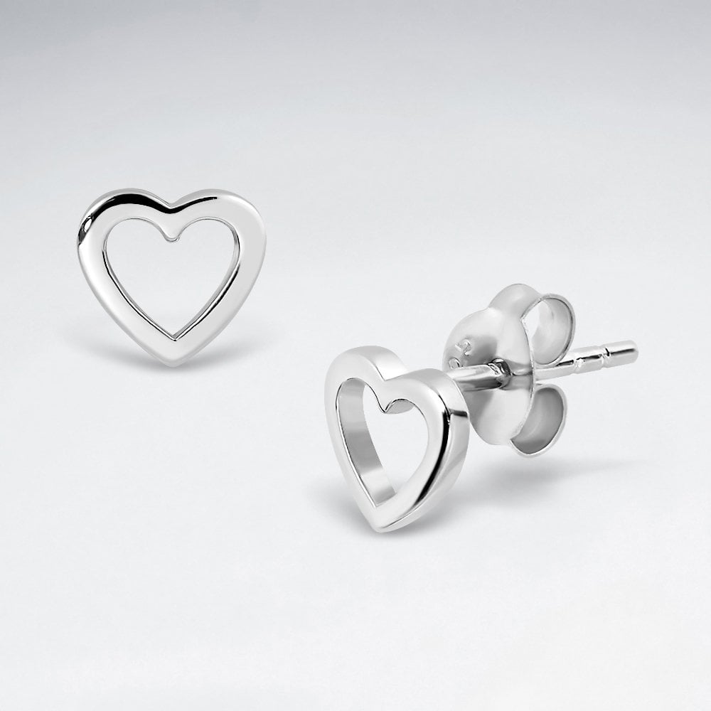 Sterling Silver Open Heart Stud Earrings