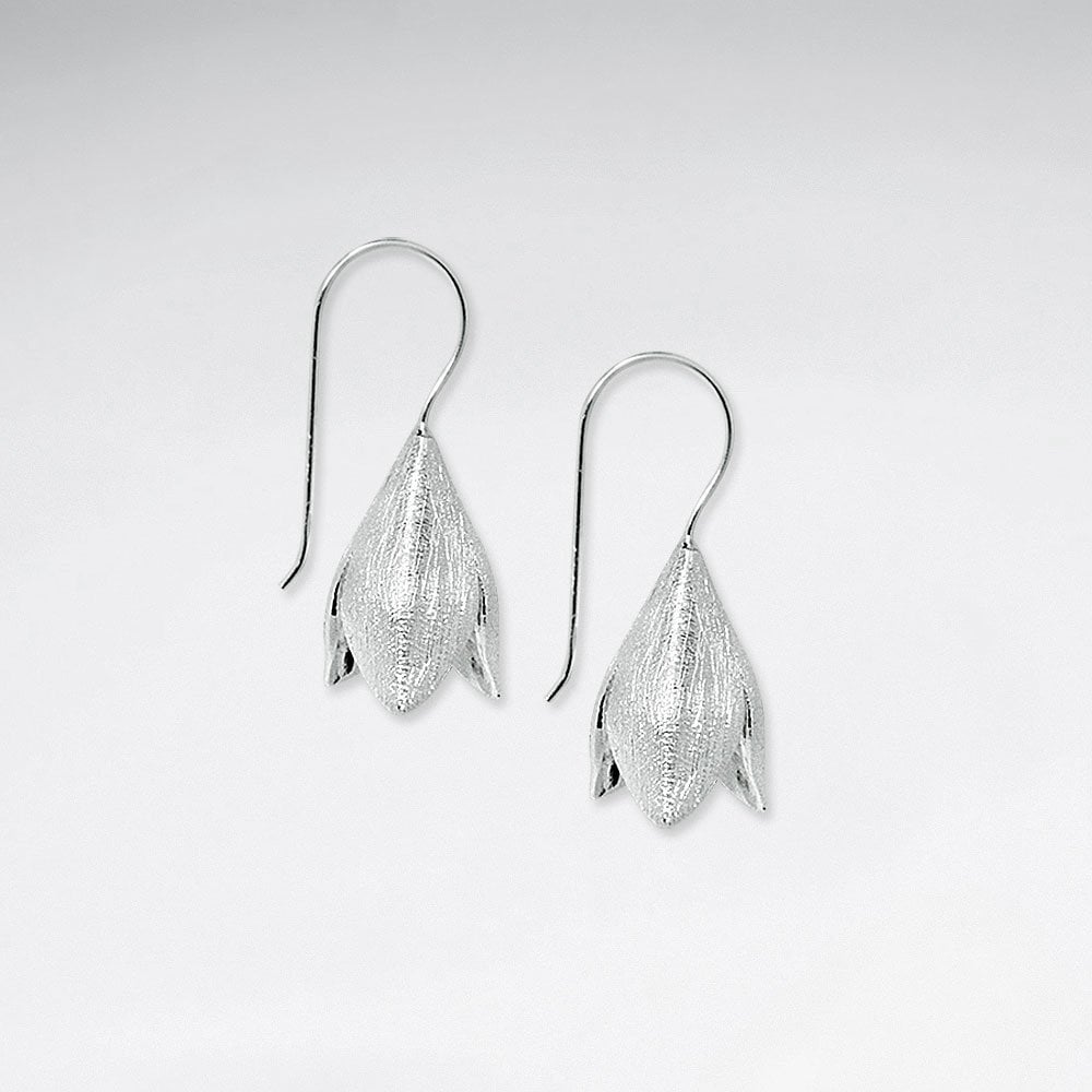 Inspired Silver Lily Flower Dangle Drop Hook Earrings
