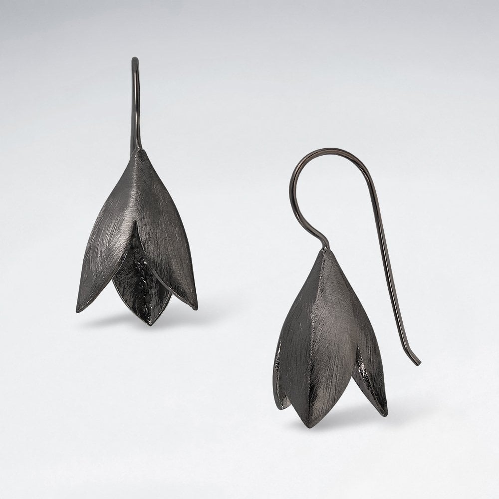 Inspired Silver Lily Flower Dangle Drop Hook Earrings