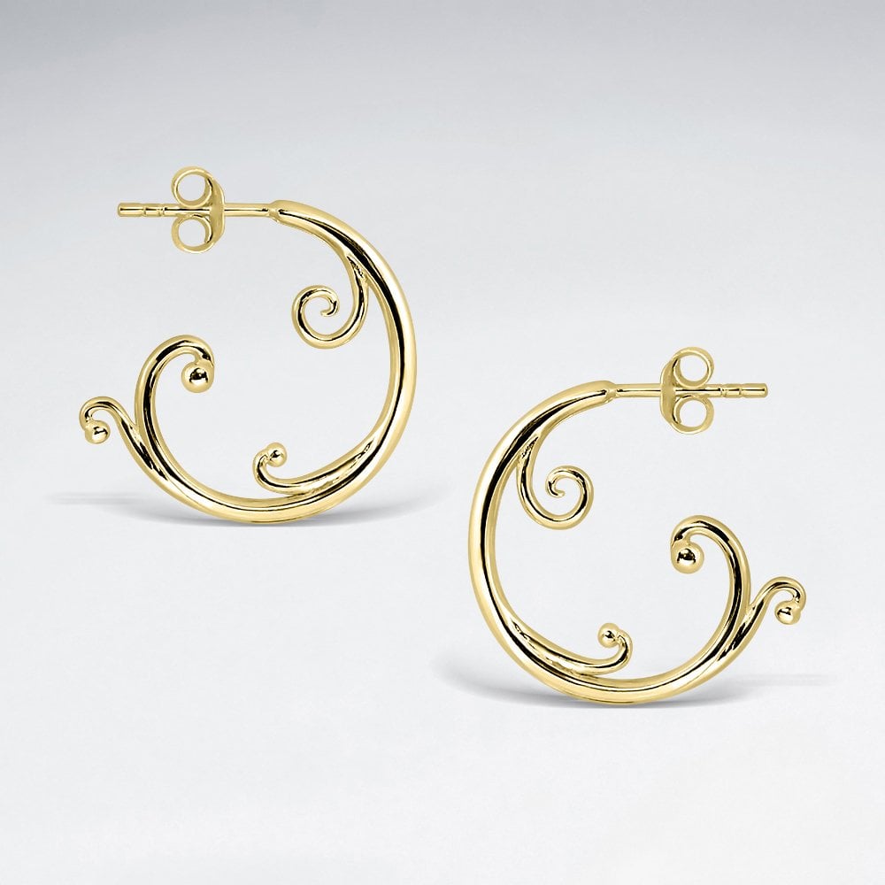 Sterling Silver Ocean Wave Half Hoop Stud Earrings