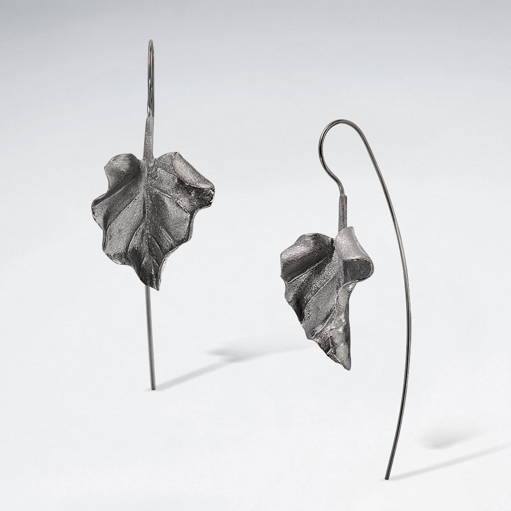 Matte Silver Threader Curled Leaf  Drop Earrings