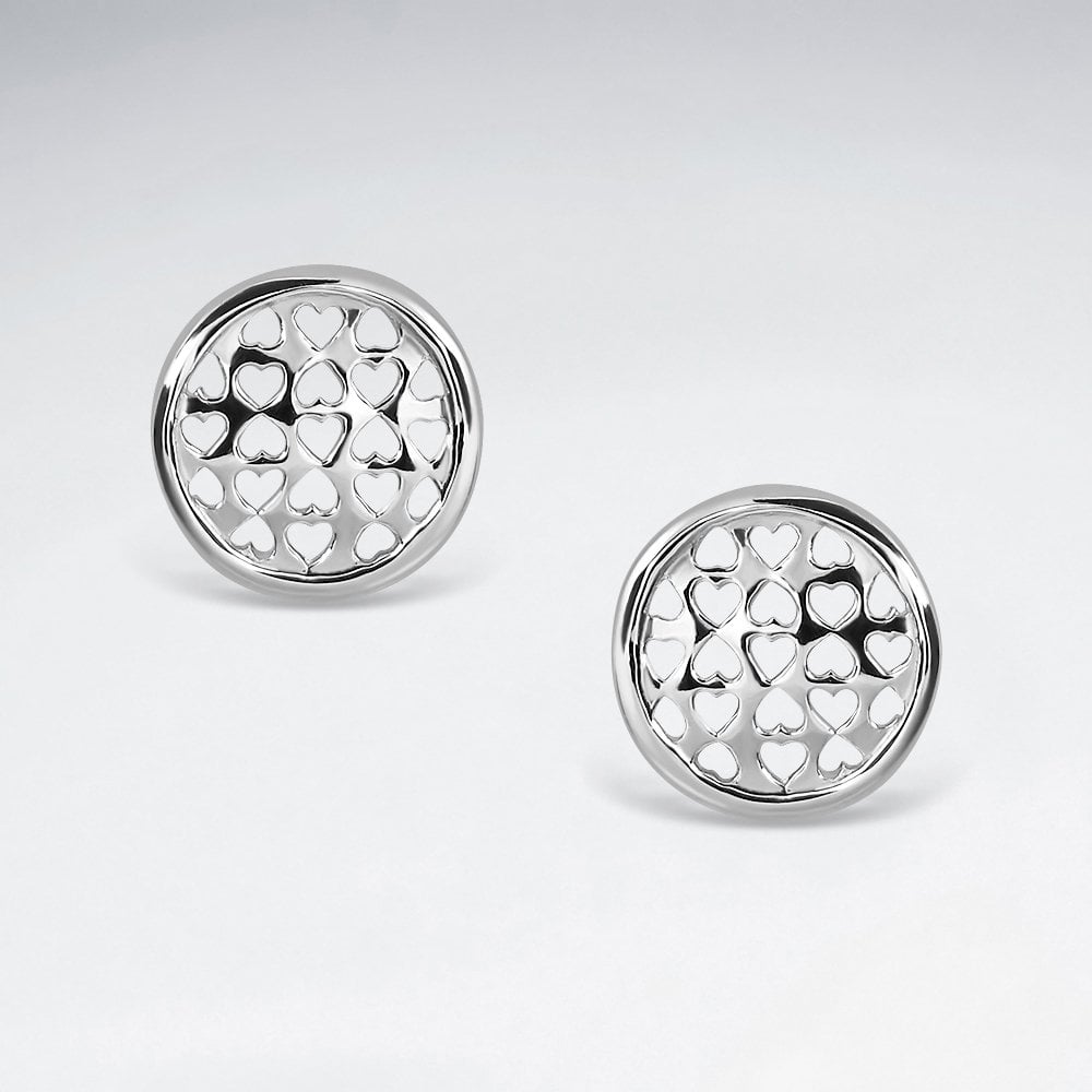 Filigree Hearts Button Stud Earrings