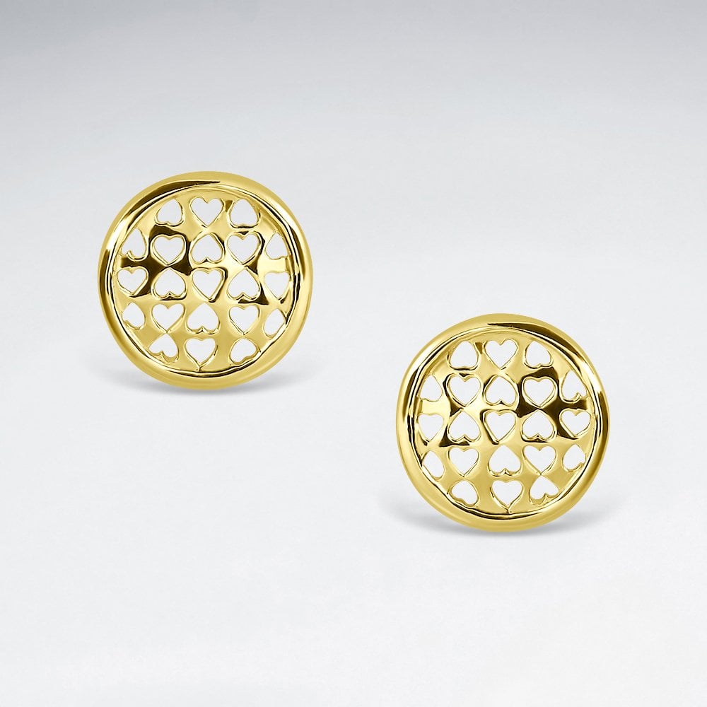 Filigree Hearts Button Stud Earrings