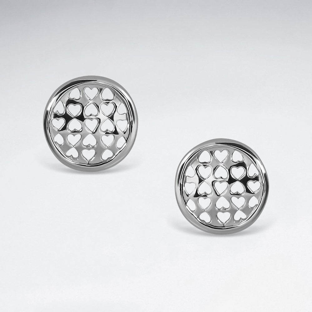 Filigree Hearts Button Stud Earrings