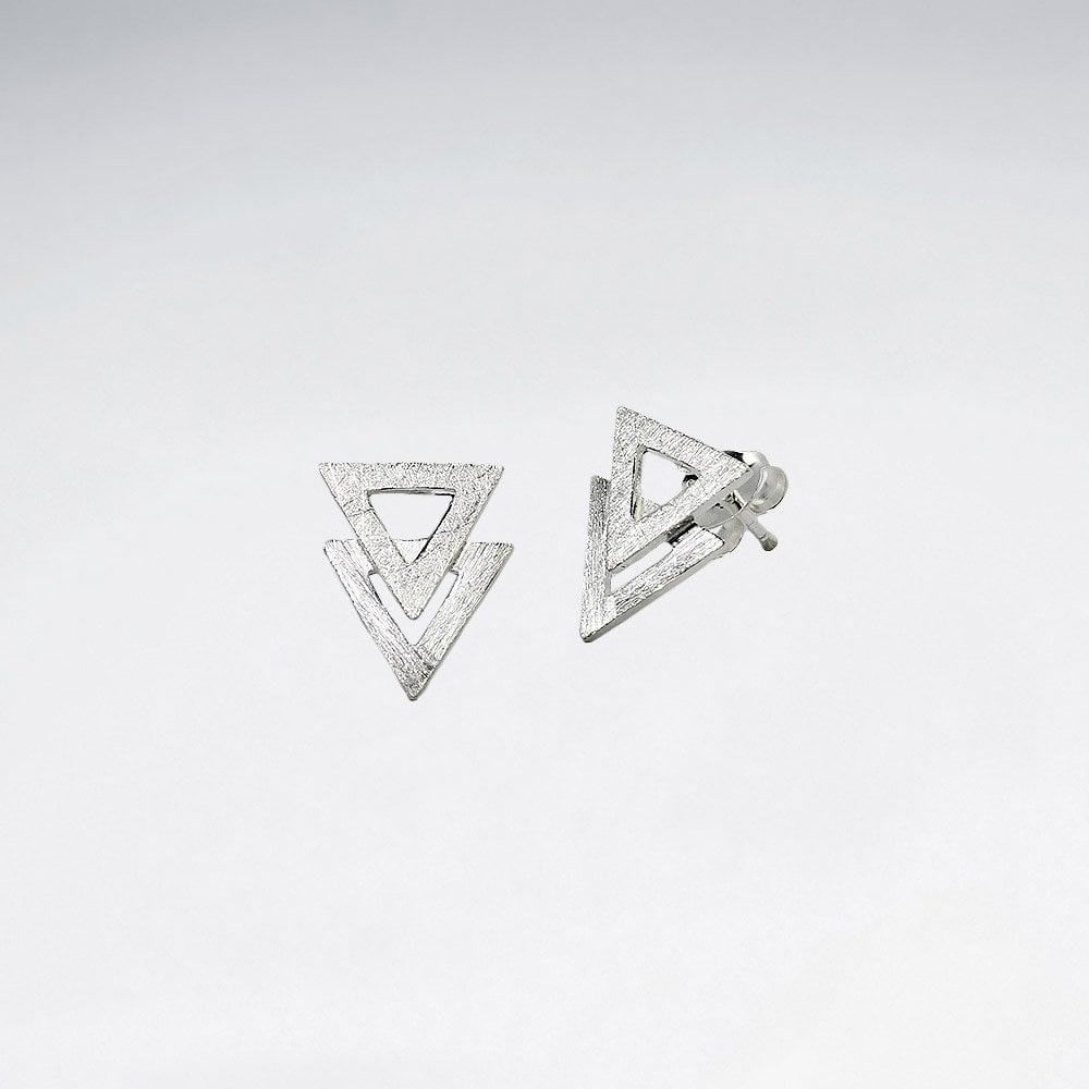 Sterling Silver Double Overlap Openwork Triangle Stud Earrings