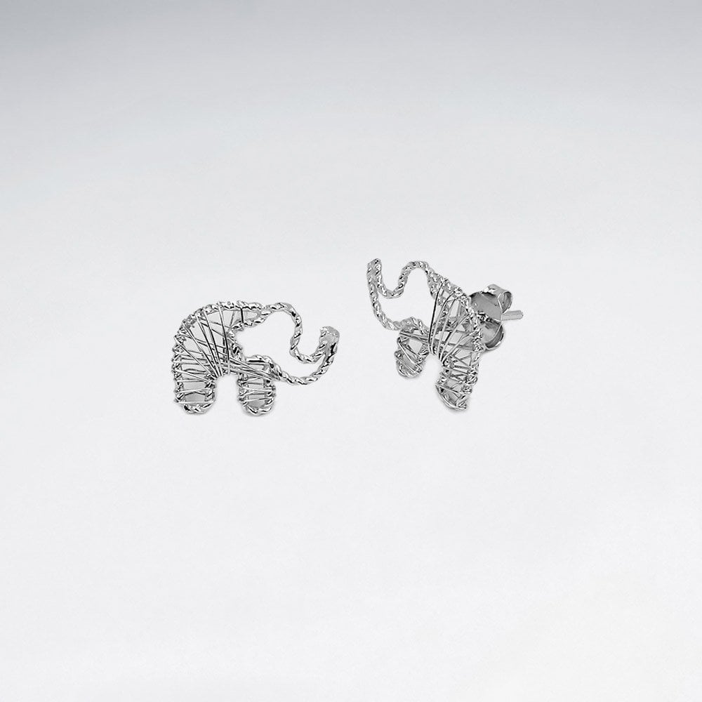 Silver Elephant Wirework Stud Earrings