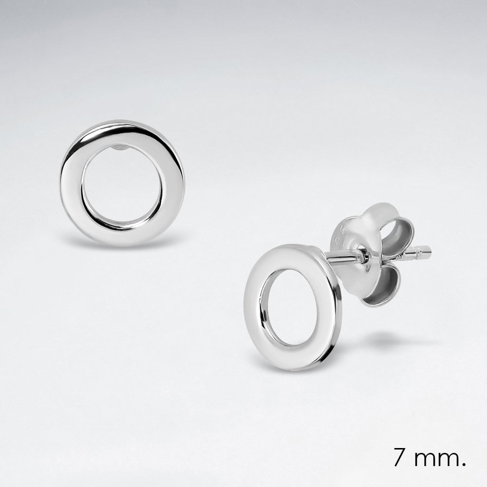 Sterling Silver Simple Openwork Matte Circle Stud Earrings