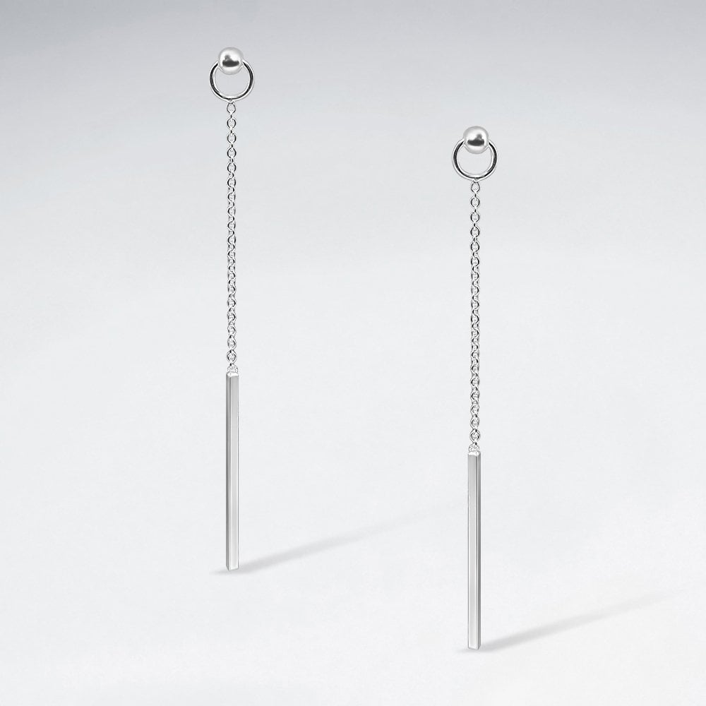 Sterling Silver Dangle Chain Stud Bar Earrings