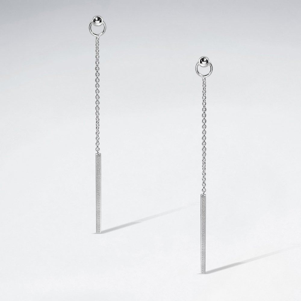 Sterling Silver Dangle Chain Stud Bar Earrings