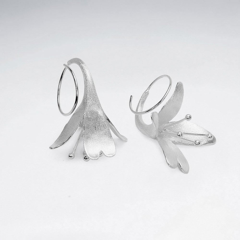 Sterling Silver Earring Flower Hook Earrings