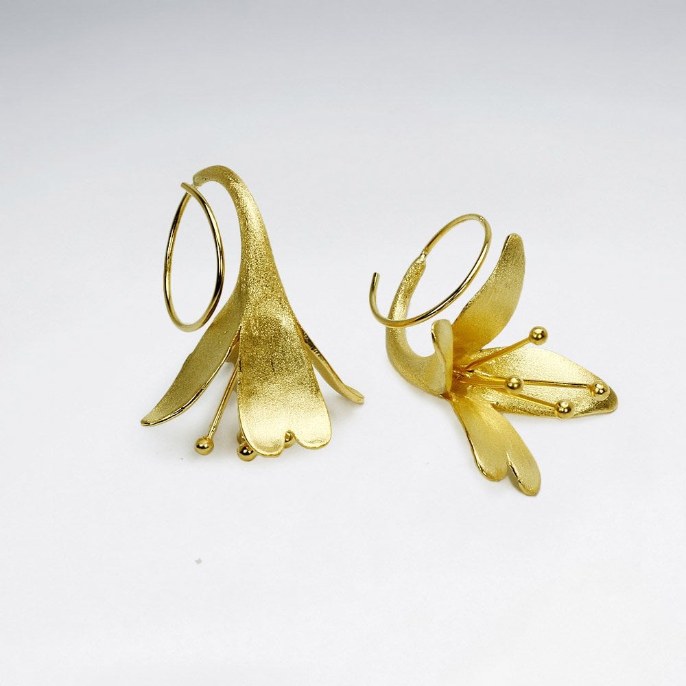 Sterling Silver Earring Flower Hook Earrings