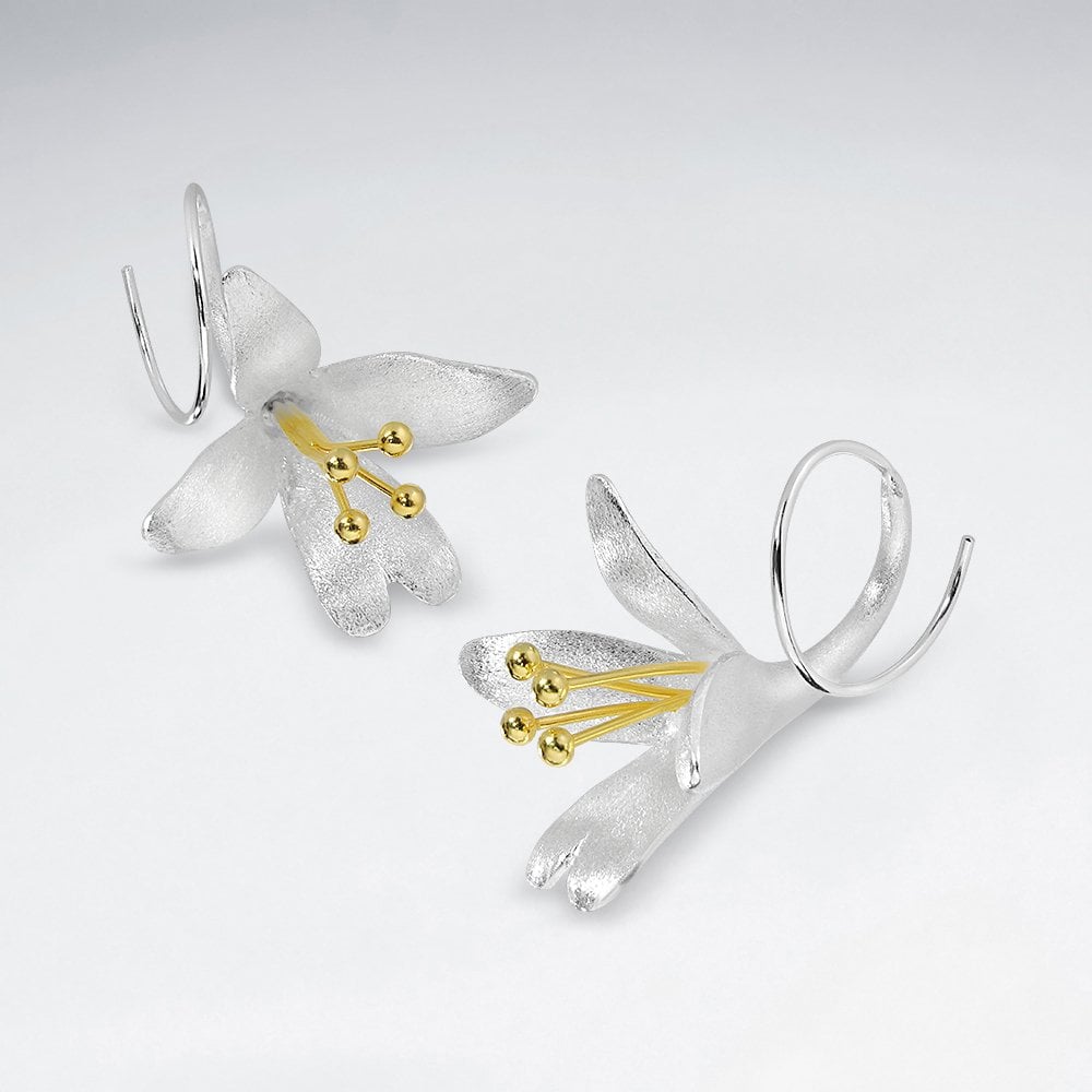Sterling Silver Earring Flower Hook Earrings