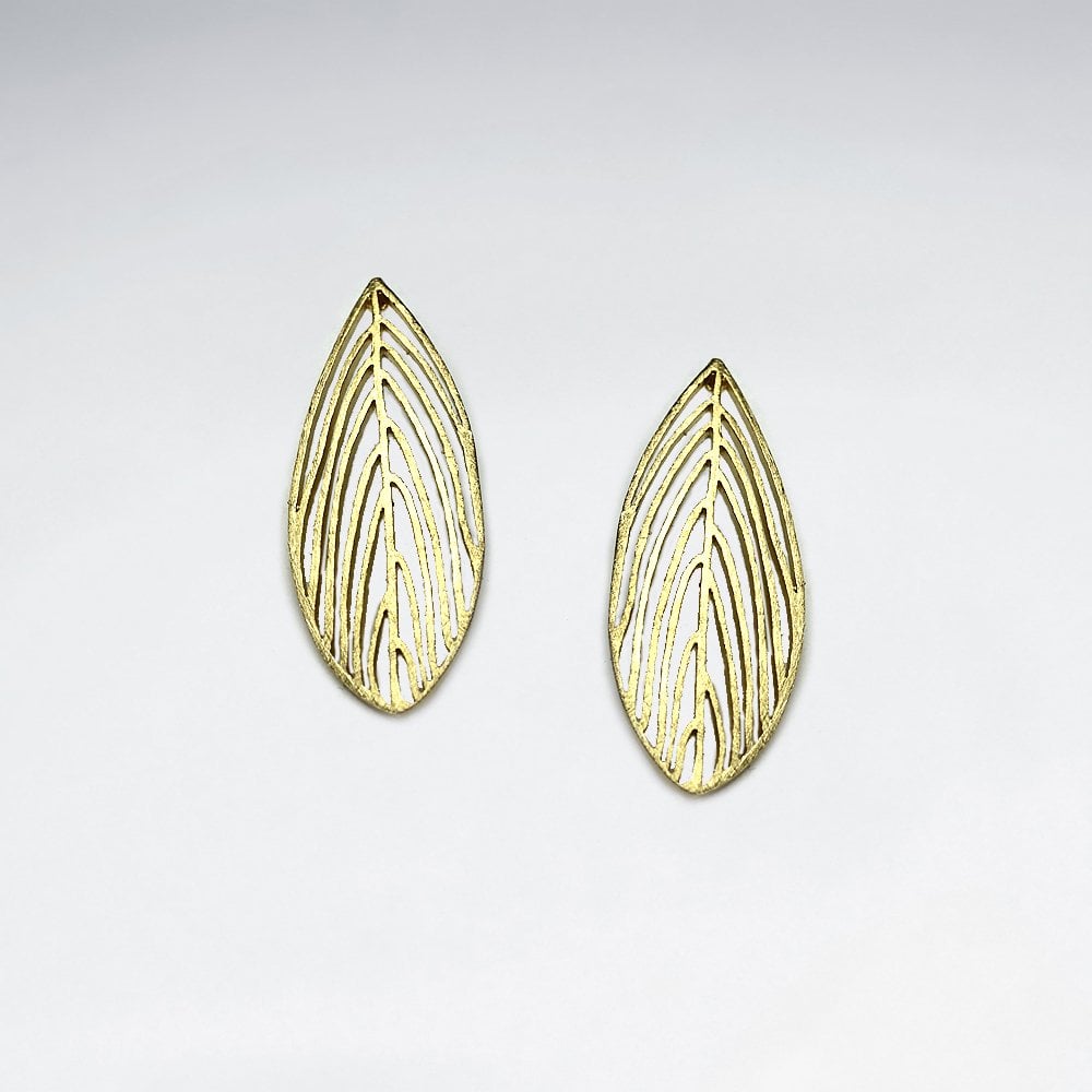 Gold Tone Sterling Silver Organic Leaf  Earrings