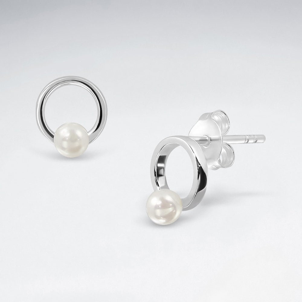 Sterling Silver Hoop Drop Stud Pearl Earrings