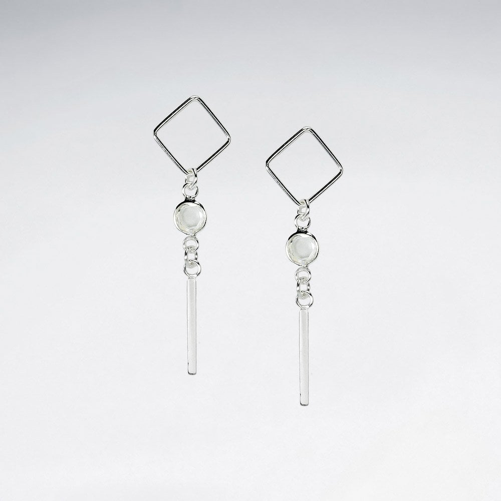 Sterling Silver Cubic Zirconia Ear Dangle Bar Earrings
