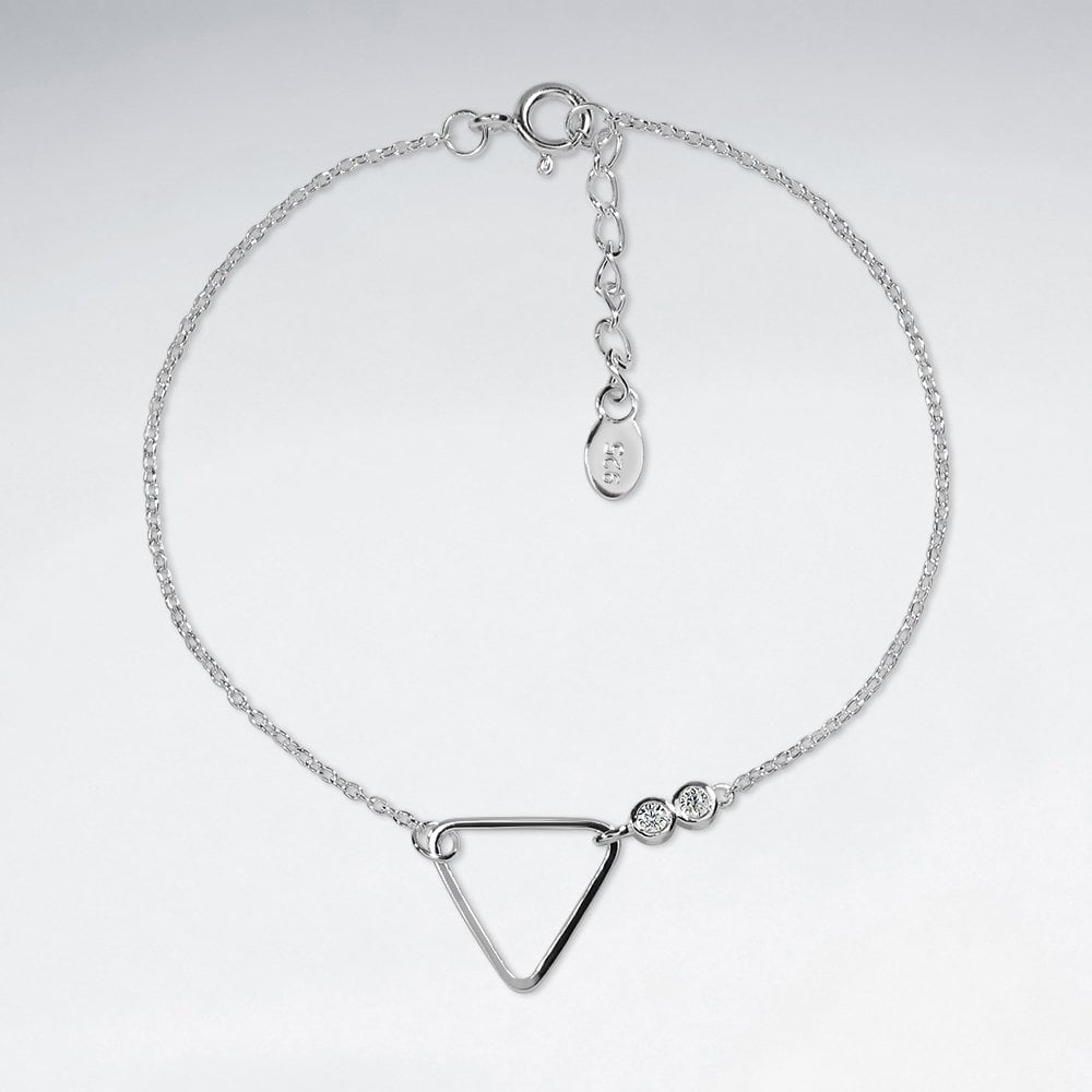 Sterling Silver CZ Openwork Triangle Bracelet