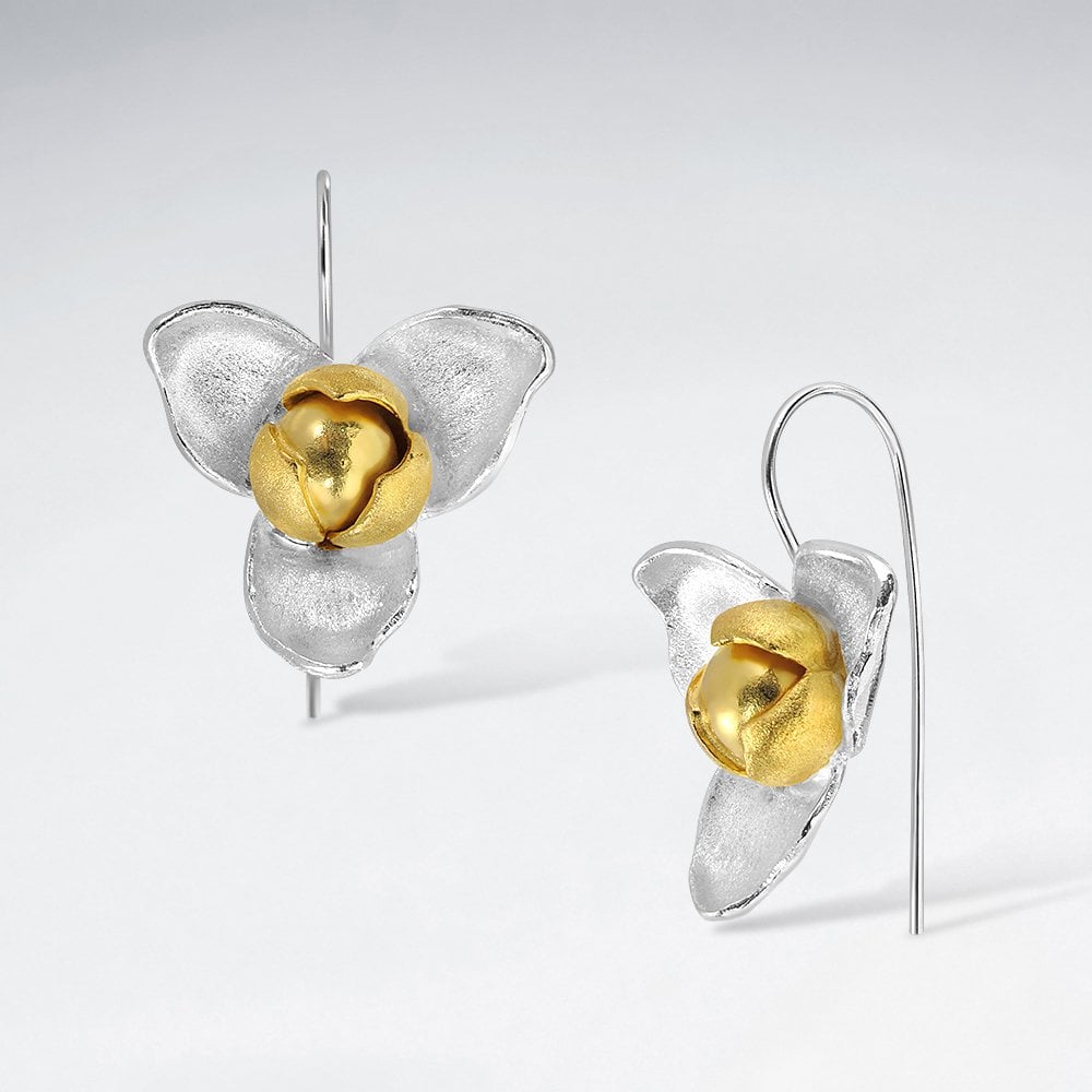 Sterling Silver Three Point Blossom Hook Earrings