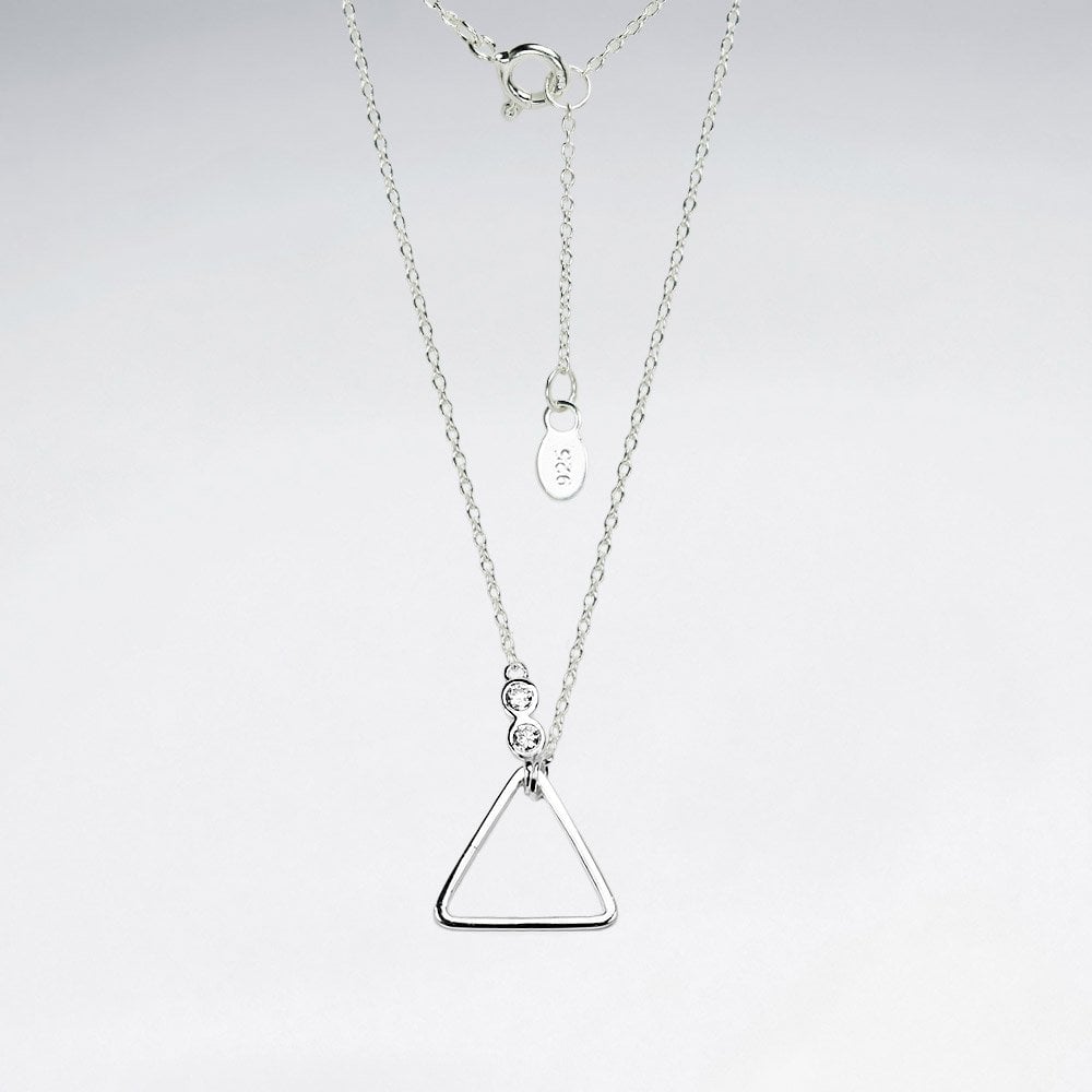Sterling Silver Openwork Triangle CZ Pendant Necklace