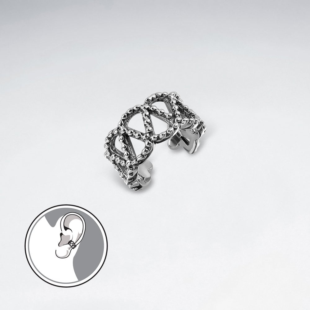 Sterling Silver Beaded Woven Ear Cuff