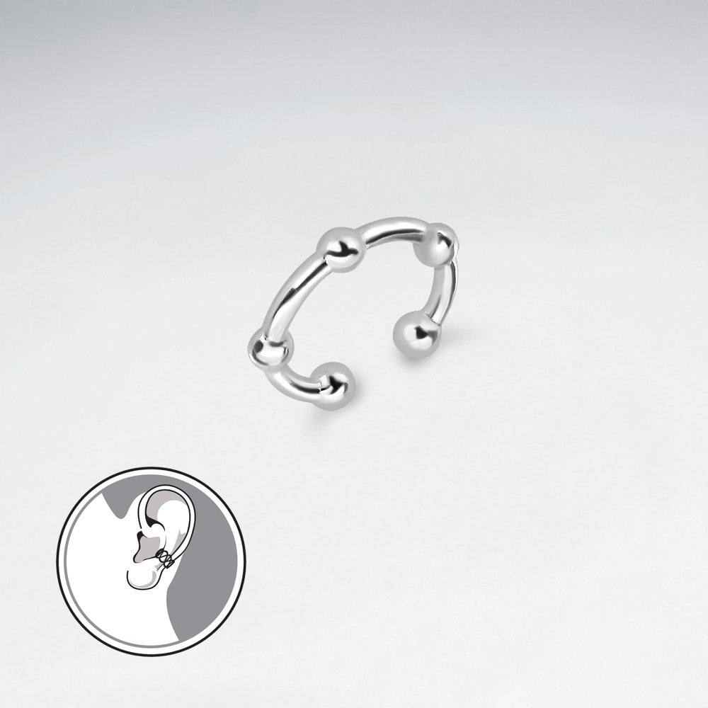 Sterling Silver Ball Ear Cuff Earrings