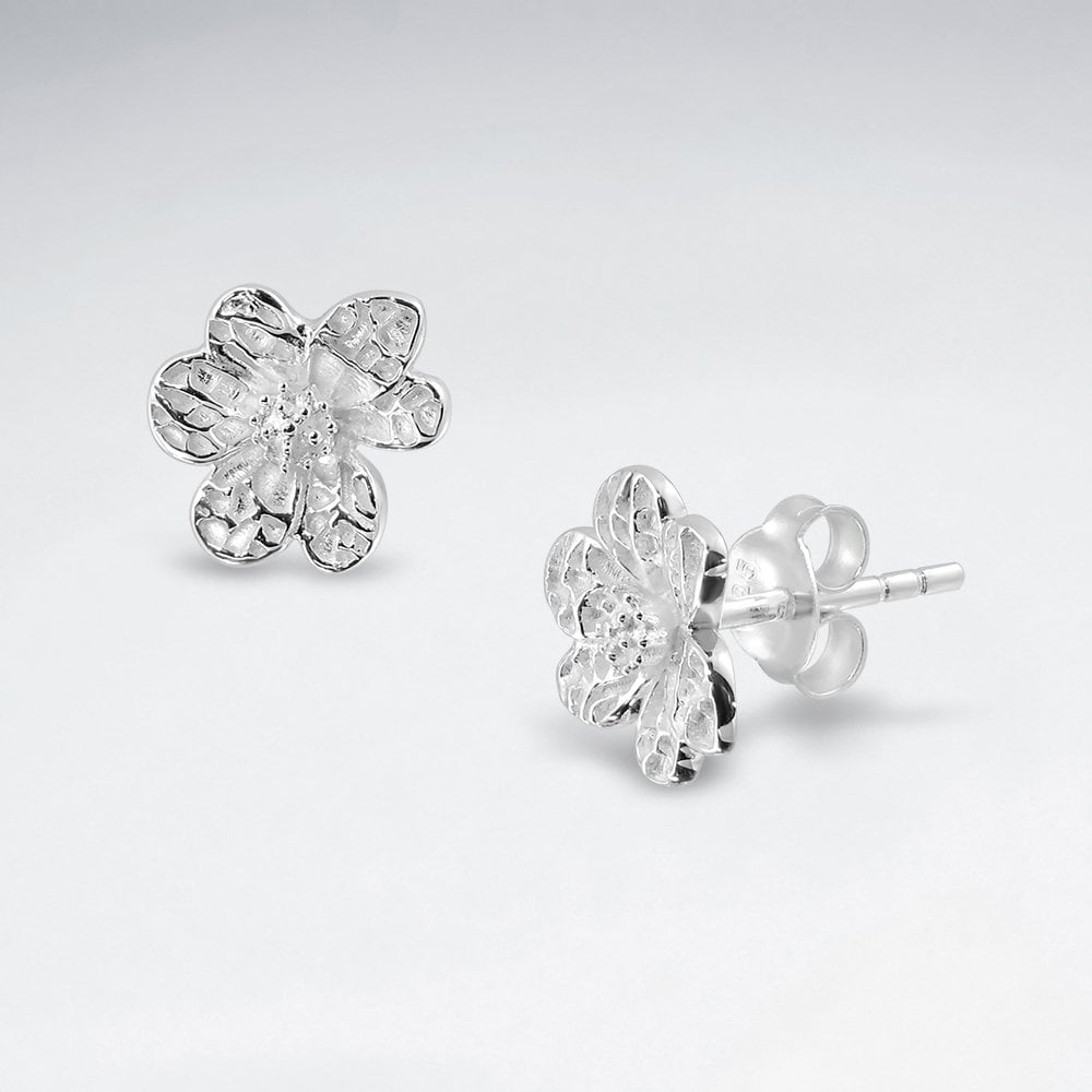 Sterling Silver Textured Flower Stud Earrings