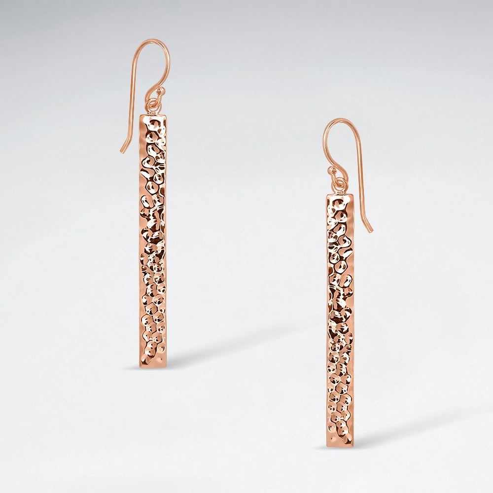 Sterling Silver Hammered Bar Dangle Earrings