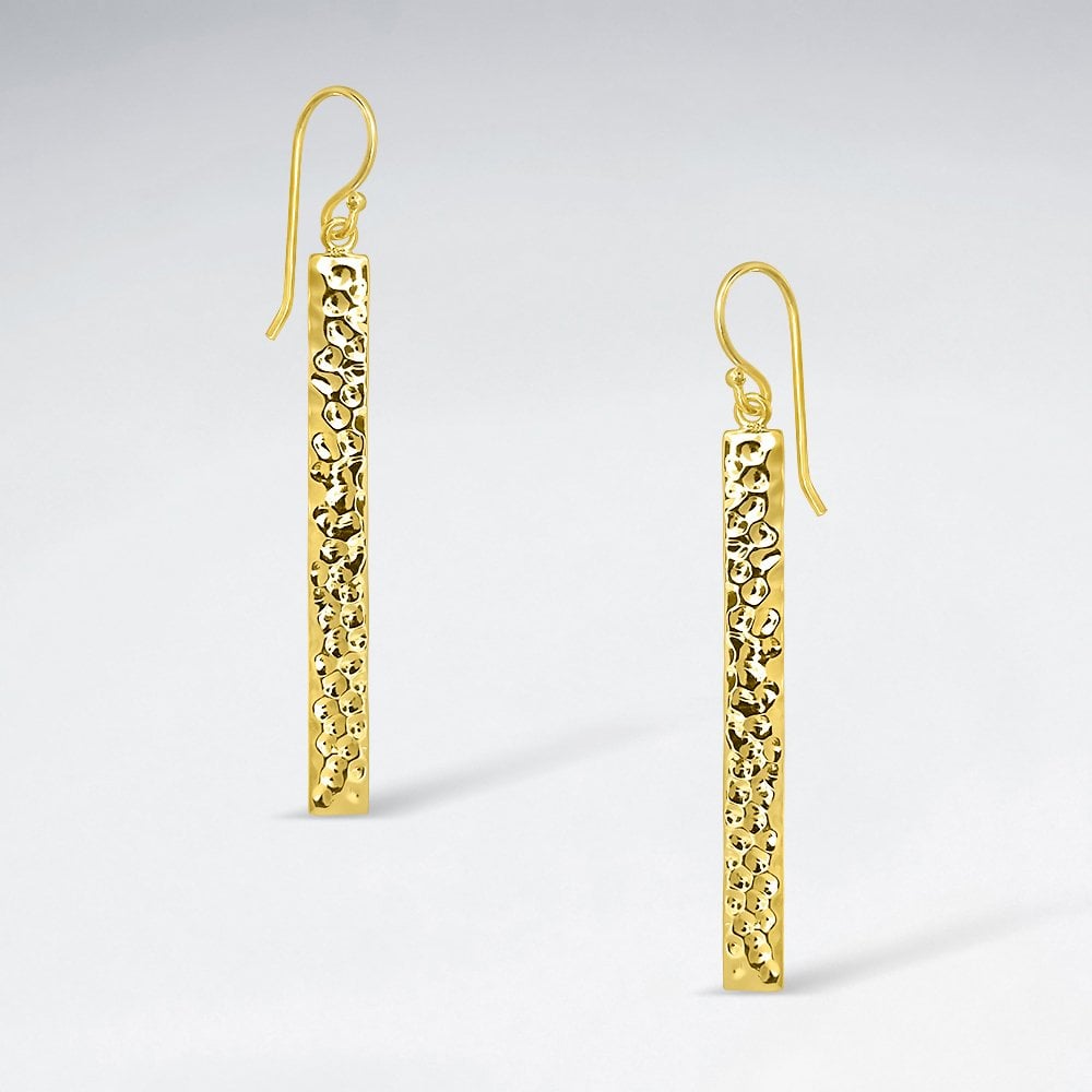 Sterling Silver Hammered Bar Dangle Earrings