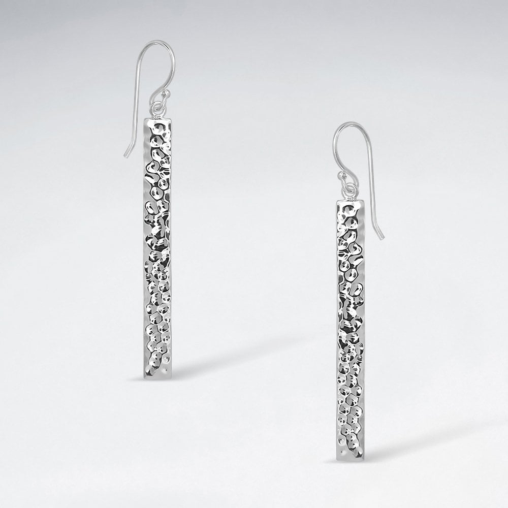 Sterling Silver Hammered Bar Dangle Earrings
