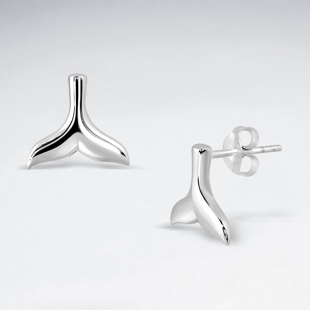 Sterling Silver Whale Tail Stud Earrings